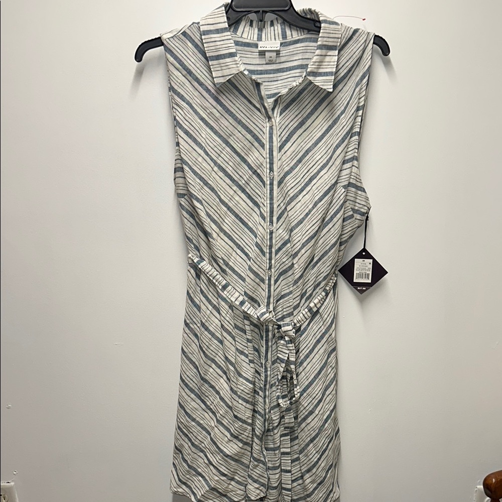 Ava & Viv Blue and White Striped Mini Dress
